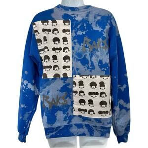 Raks Blue Acid Patch Black Hair Tie Dye Crew Neck Sweatshirt size S Streetwear